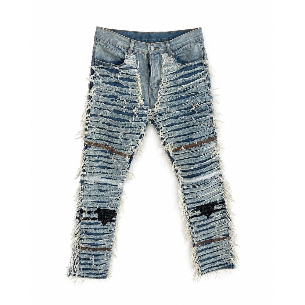 mnml Distressed Shredded Skinny Jeans Mens W32 Light Wash Destroyed Fringe